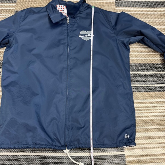 Tuesday Bassen Jacket Womens Large Navy Queen of Hearts Zip Windbreaker Graphic - Picture 15 of 16